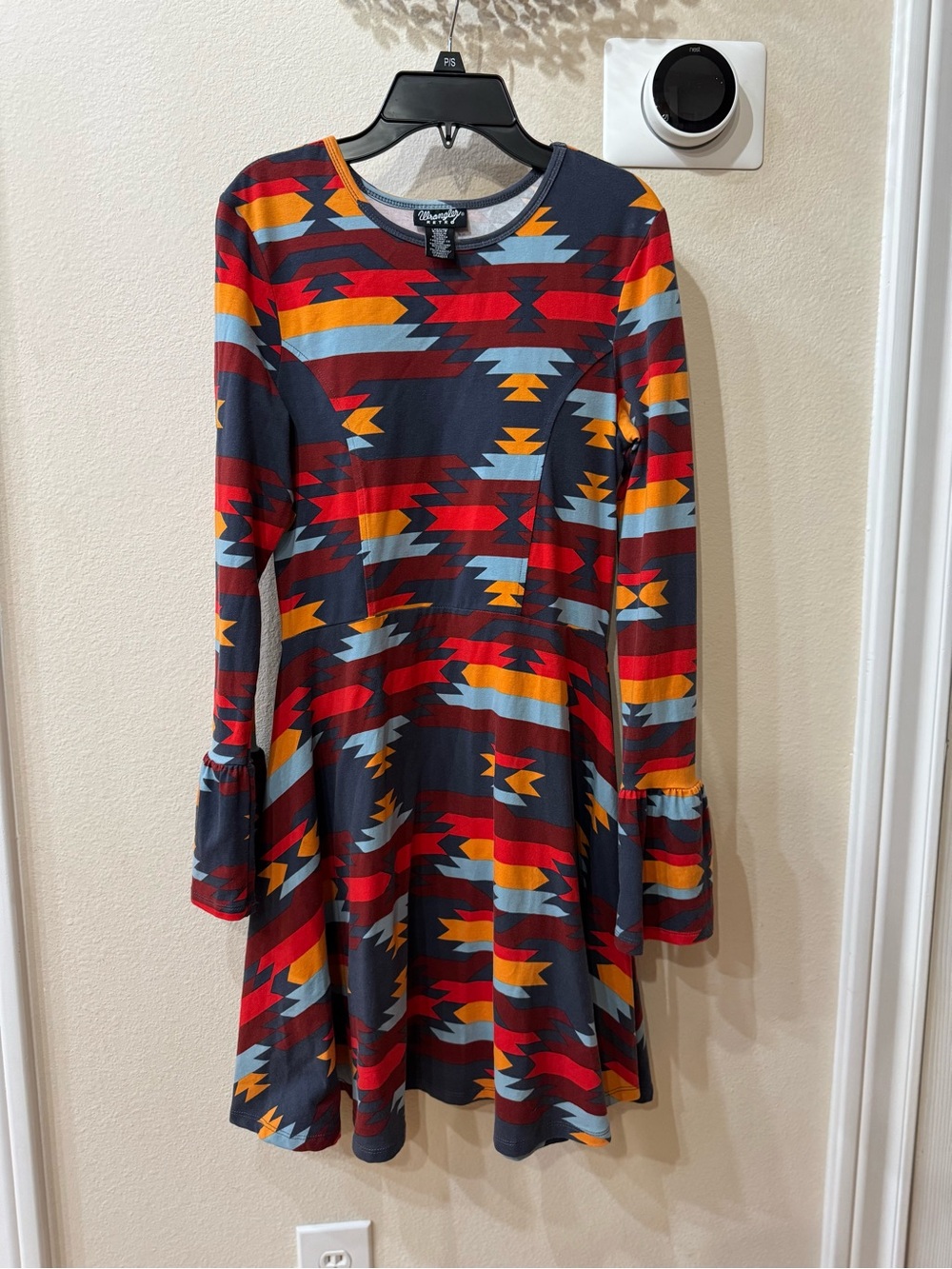 Wrangler Retro Southwestern Fit & Flare Colorful Aztec Western Dress Size Small